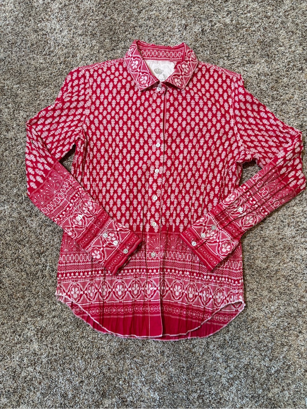 288. Cino Red Printed Button-Up Shirt, Size S